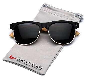 Bamboo Wood Polarized Sunglasses Retro Fashion Semi Rimless Style Frame