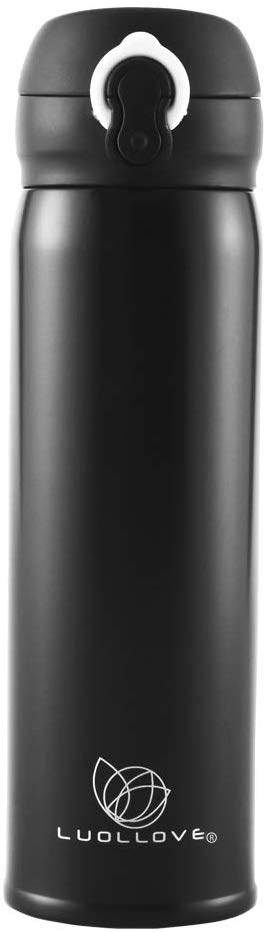Vacuum Insulated Flask LUOLLOVE,Double Walled Stainless Steel, Leakproof Travel Flasks Hot Drinks or Cold Drinks 15.8 oz/450 ml(Black)