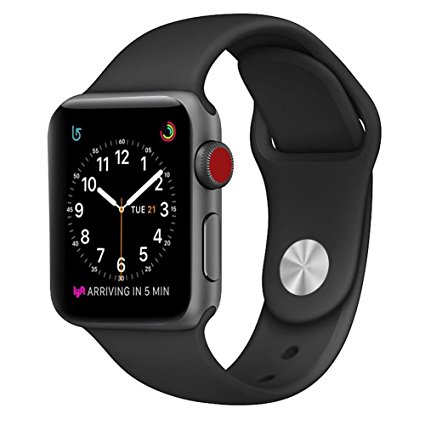 For Apple Watch Band, Soft Silicone Replacement Smart Watch Bands for Apple Watch 42mm Series 3 Series 2 Series 1 Sport & Edition (Black)