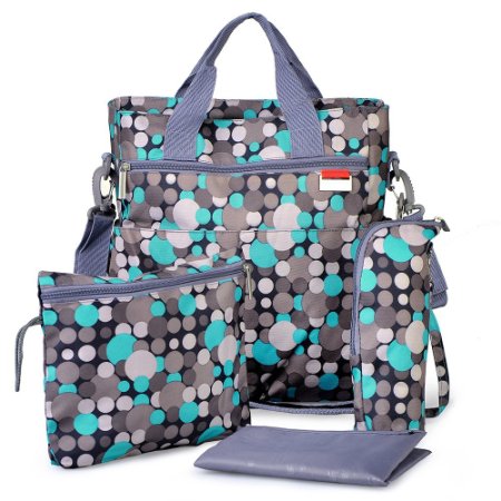 Diaper Bag - Shoulder and Stroller Diaper Bag, Waterproof, Blue Polka-dot