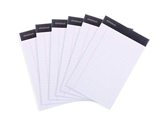 Mintra Office Legal Pads - ((PREMIUM WHITE 6pk, 5in x 8in, NARROW RULED)) - 50 Sheets per Notepad, Micro perforated Writing Pad, Notebook Paper for School, College, Office, Professional