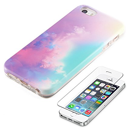 Pastel Gradient iPhone SE 5S 5 Protective case Ucolor Abstract Cloud for iPhone SE 5S 5 Dual Layer Protection Tough Case with Slim Tempered Glass Screen Protector