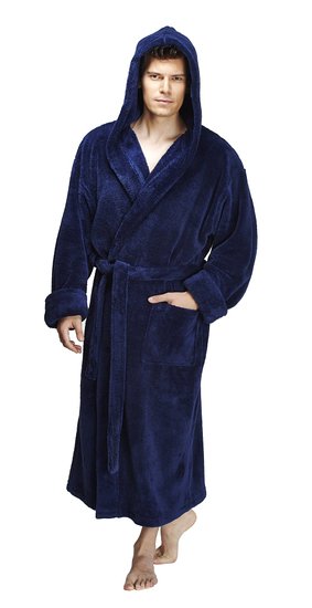 Arus Mens Hooded Fleece Bathrobe Turkish Soft Plush Robe