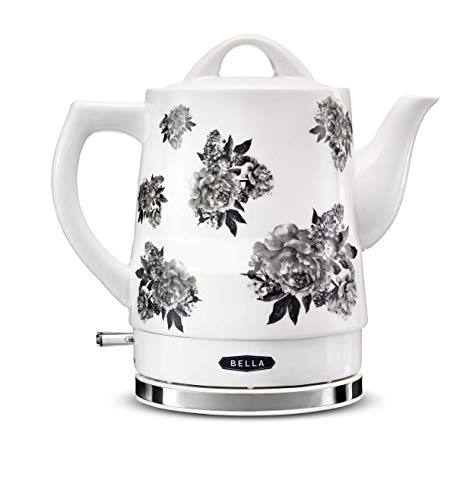 BELLA (14746) 1.5 Liter Electric Ceramic Tea Kettle with Boil Dry Protection & Detachable Swivel Base, Black Floral