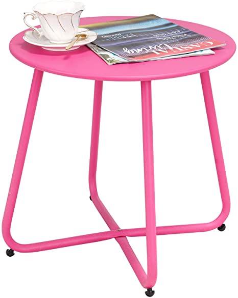 Grand Patio Steel Patio Side Table, Weather Resistant Outdoor Round End Table, Pink