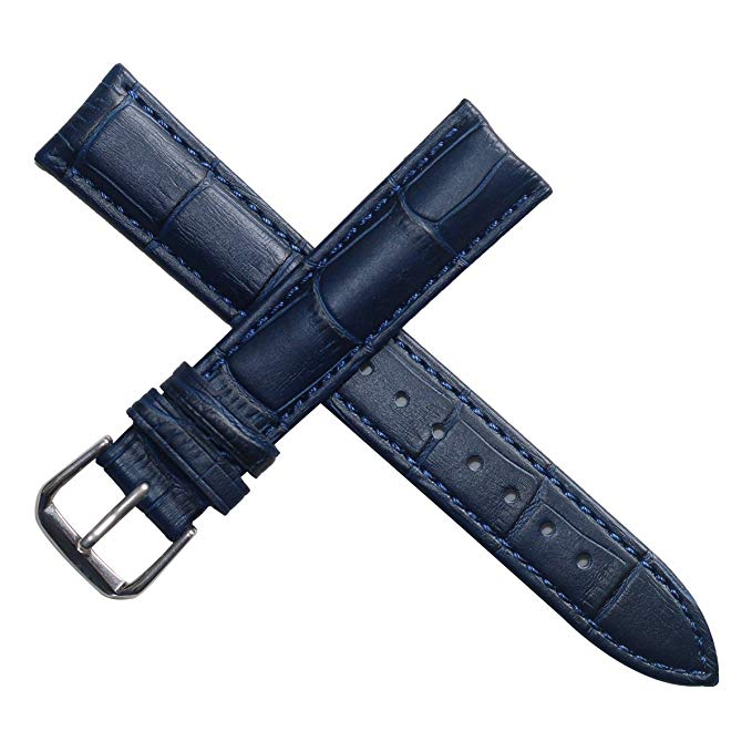 Dark Blue Leather Watch Strap Band Replacement Padded Classic pin Buckle