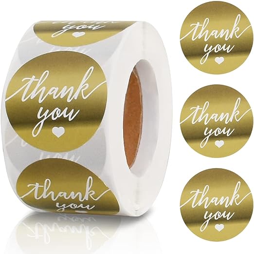 Vuzvuv 500 pcs Gold Thank You Laber Stickers, 1.5inch Labels Roll for Small Business, Birthday Party Wedding Packaging Bags, Box, Wrap Gifts, Mailer Seal Sticker，Bridal Shower(Gold-1.5"）