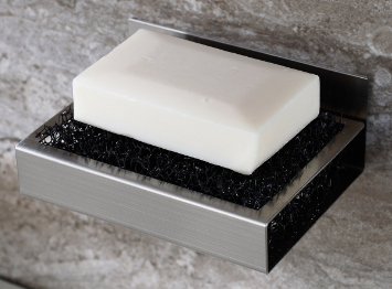 KONE Bathroom Stainless Steel Soap Dish Holder Self Adhesive Soap Saver Shower or Kitchen Accessory Sponge Holder Brushed