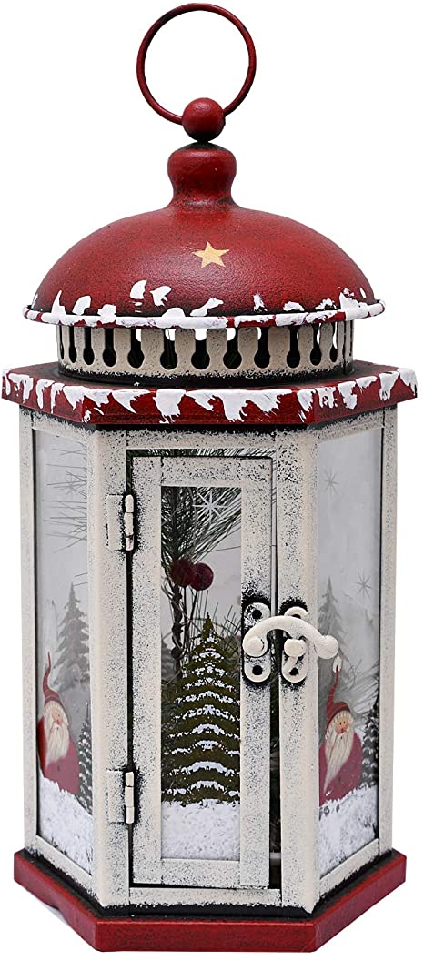 E-view Metal Christmas Lanterns with Led Lights - Snowman Decorative Hanging Lantern Indoor Outdoor Mini Xmas Home Decoration Iron Tabletop Centerpieces, Battery Operated (Not Included) (Santa A)