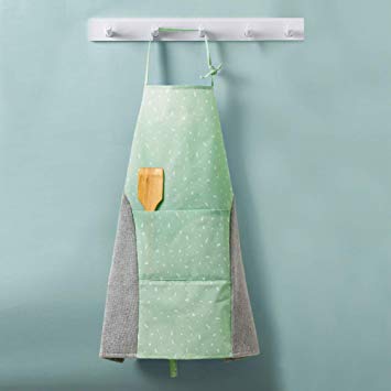 JS ni-3 Bib Apron with Pocket-2 Towels Stitched, Convenient and Adjustable, Japanese Style Design for Home Kitchen, Outdoor Grill, Restaurant and Even Garden Craft, for Women and Men, Green