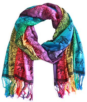 Bijoux De Ja Elephant Rainbow Soft Fringe Fashion Pashmina Pride Shawl Scarf Wrap