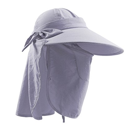 Women Ladies UV Protection Sun Hat, LC-dolida Wide Large Brim Sun Hats Beach Hat UPF 50  Sun Cap Removable Neck & Face Flap Cover Cap for Swimming Fishing Hiking Garden Work Outdoor Activities (Grey)