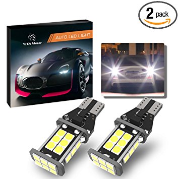 YITAMOTOR 2X T15 White Extremely Bright 1200 Lumens Canbus Error Free 921 912 W16W 24-SMD 3030 PX Chipsets LED Bulbs Backup Reverse Lights DC 12V 4.5W