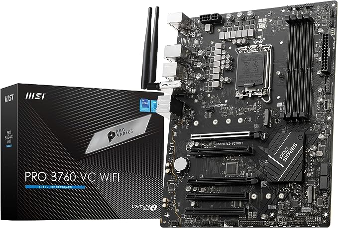 MSI PRO B760-VC WiFi ProSeries Motherboard (Supports 12th/13th Gen Intel Processors, LGA 1700, DDR5, PCIe 4.0, M.2, 2.5Gbps LAN, USB 3.2 Gen2, Wi-Fi 5, ATX)