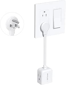 TROND Flat Outlet Extender with 6 Inch Cord for Upside Down Outlet, Flat Plug Extension Outlet Splitter Adapter, Electrical 3 Way Wall Plug Extender for Cruise Travel Home Office Dorm Room, White