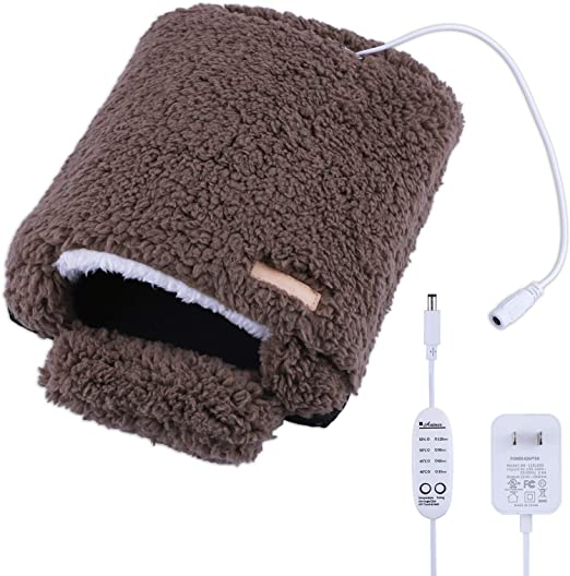 Antner 12V Hand Warmer Mouse Pad with Timing Switch and 4 Gears Temperature Adjustable Winter Heated Mouse Mat, Brown