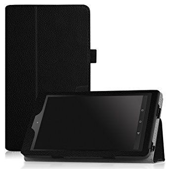 Famavala Folio Premium Vegan Leather Case Cover For 7" Fire 7 Tablet [5th Generation - 2015 release] (Black)