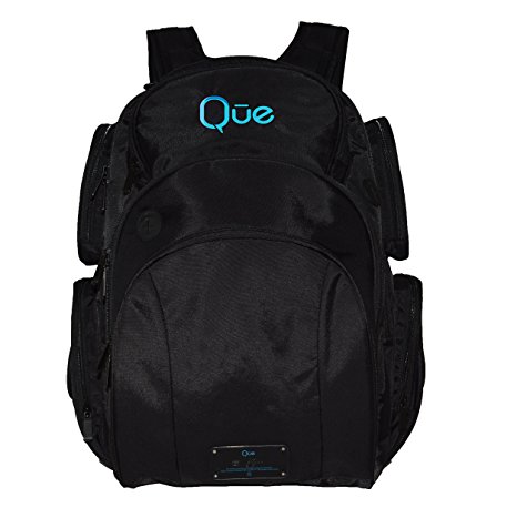 Que Powerbag Backpack - Built In Charging Station And Bluetooth Speaker. Rugged, Durable and Spacious