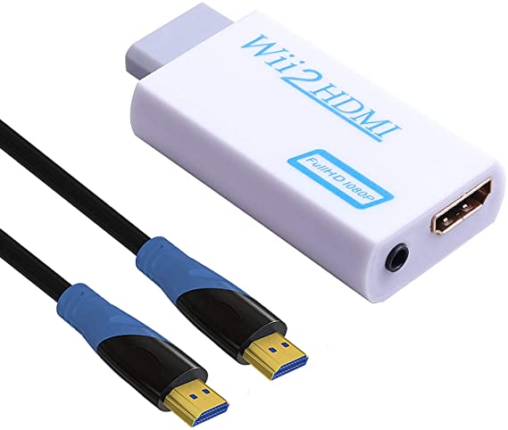 Kinstecks Wii to HDMI Converter Wii HDMI Converter with 1080P/720P Video Output and 3.5mm Audio   1M HDMI Cable for Nintendo Wii (White)