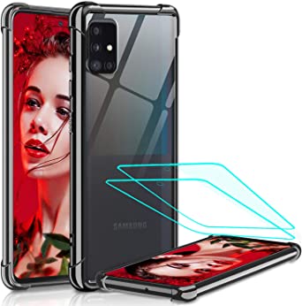 Samsung A71 5G Case (Not Fit A71 4G), Samsung Galaxy A71 5G Case with Tempered Glass Screen Protector [2 Pack], LeYi Shockproof Crystal Clear Hard PC Protective Phone Cases for Galaxy A71 5G, Black