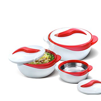 Set of 3 Thermo Dish Hot or Cold Casserole Serving Bowls with Lids Red