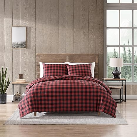 Eddie Bauer - Twin Comforter Set, Cotton Reversible Bedding, Buffalo Plaid Home Decor for All Seasons (Red/Black, Twin)