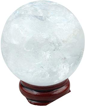 rockcloud Healing Crystal Natural Rock Quartz Gemstone 1.55"(40mm) Ball Divination Sphere with Wood Stand