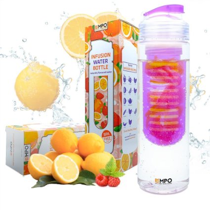 [New Release] EMPO® Fruit Infuser Water Bottle 700ml/25oz (BPA Free Tritan) - LIFETIME WARRANTY - Free Recipe eBook - Gift Wrap Available (Purple) - Ideal for Sports, Office, School, Travel, Camping, Yoga, Hiking, Detox, Health, Paleo Diet