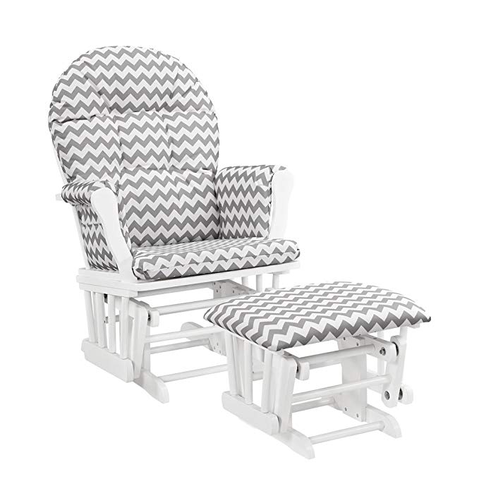 Windsor Glider and Ottoman-white with gray chevron