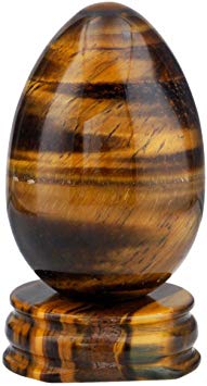 SUNYIK Tiger's Eye Stone Gemstone Egg Sphere Sculpture Healing Figurine with Crystal Stand Easter Day's Gift(1"x1.6")
