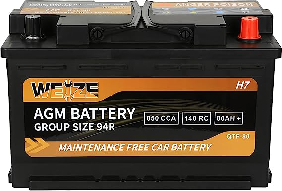 Weize BCI Group 94R Automotive Start-Stop Car Battery - 12v 80ah H7 AGM Battery, 140RC, 850CCA