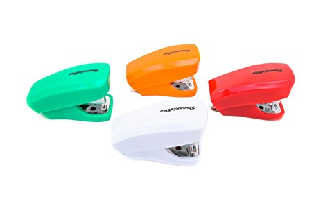 PraxxisPro Stapler Set, Mini Staplers, Built-In Staple Remover, Set of 4 (Red, White, Orange, Green)