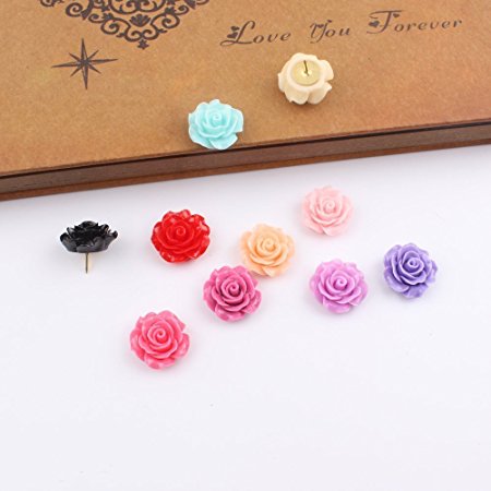 Yalis 12 Pcs Decorative Push Pins, Assorted Color Floret Creative Thumbtacks for Home or Office Whiteboard, Corkboard, Photo Wall Holding Paper or Decoration