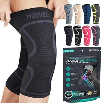 Modvel ELITE Knee Brace for Women & Men - 2 Pack Knee Braces for Running Knee Pain, Compression Sleeve Knee Support, Workout Sports Brace for Meniscus Tear ACL & Arthritis Pain Relief, Knee Pads Small Black/Grey