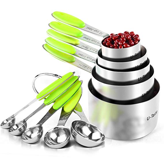 Measuring Cups : U-Taste 18/8 Stainless Steel Measuring Cups and Spoons Set of 10 Piece, Upgraded Thickness Handle(Lime Green)