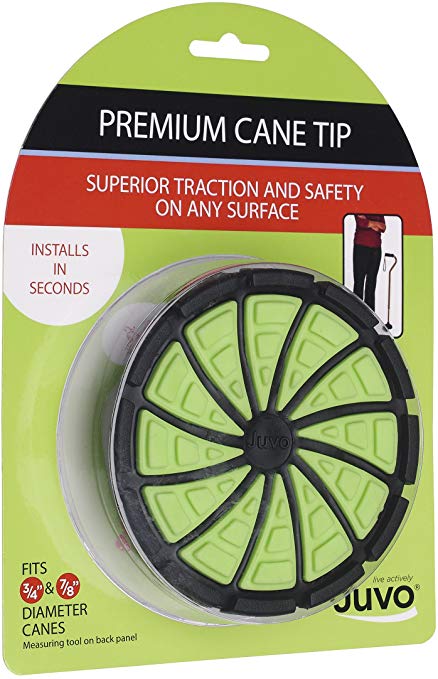 Juvo Products Premium Cane Tip with Extra Wide Base, Fits 3/4” or 7/8” Diameter Canes, Green/Black (SCT01)