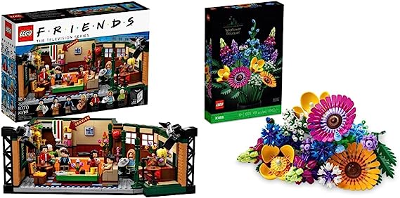 LEGO Ideas 21319 Central Perk Building Kit & Icons Wildflower Bouquet 10313 Artificial Flowers with Poppies and Lavender, Anniversary for Wife, Unique Home Décor