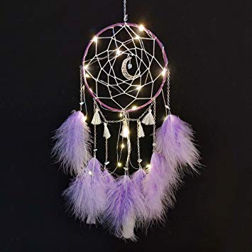 Meticci LED Dream Catcher, LED Dream Catchers, Dream Catcher, Dream Catchers Handmade Traditional Feather Hanging Home Wall Decoration Décor Ornament Craft Native American Style (Purple)