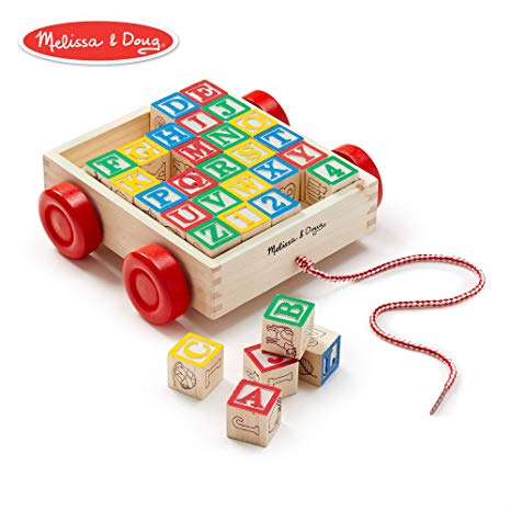 Melissa & Doug Classic ABC Wooden Block Cart Educational Toy with 30 Solid Wood Blocks