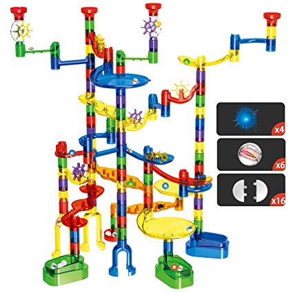 Marble Run Set, Glonova 149 Pcs Marble Super Set for Kids 4 , (107 Translucent Marbulous Pieces  4 Light up Marbles  6 Glass Marbles 32 Pcs DIY Marbles)