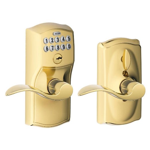 Schlage FE595 CAM 505 ACC Camelot Keypad Entry with Flex-Lock and Accent Levers Bright Brass