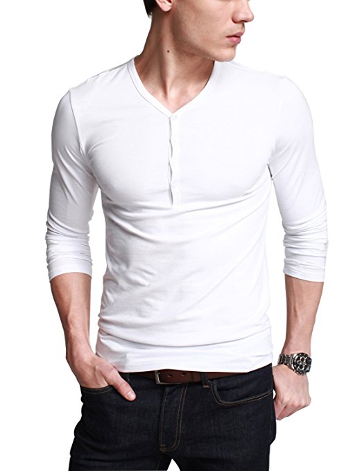 iLoveSIA Mens Henley T-shirts Long Sleeve With Button Placket