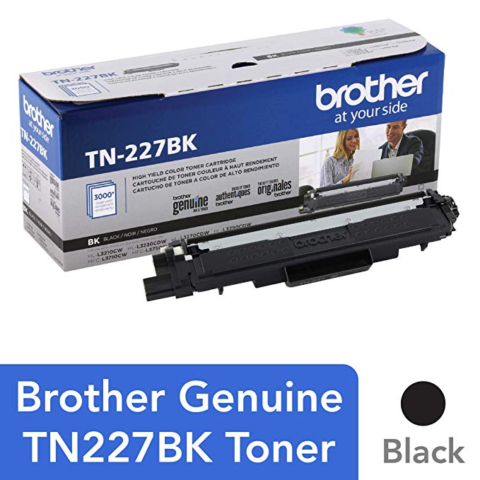 Brother Genuine TN227, TN227BK, High Yield Toner Cartridge,  Replacement Black Toner, Page Yield Up to 3,000 Pages, TN227BK, Amazon Dash Available