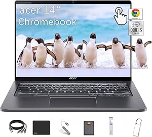 acer Chromebook Spin 714 Touchscreen Laptop, 14" WUXGA (1920 x 1200) 2-in-1 Laptop, Intel 10-Core i5-1335U, 8GB RAM 1TB SSD, Backlit Keyboard, Chrome OS, Gray, with 5ave 6-in-1 Accessory Kit