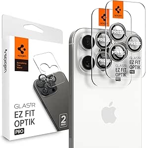 Spigen Camera Lens Screen Protector [GlasTR EZ Fit Optik Pro] Designed for iPhone 16 Pro Max/iPhone 16 Pro [Case Friendly] - White Titanium [2 Pack]