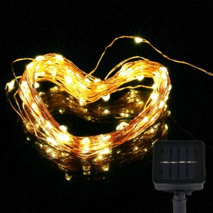 100 LED Solar Powered String Lights Waterproof Copper Wire Starry Lights Flexible Decor Rope Lights EASY TO SHAPE Suitable for Outdoor Gardens Homes Dancing Christmas Party Yellow