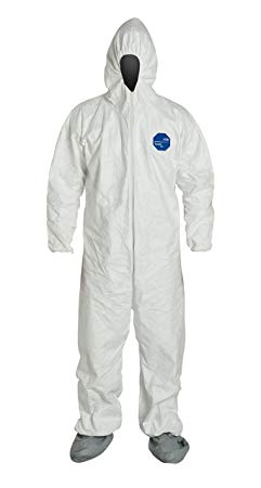 DuPont Tyvek 400 TY122S Protective Coverall, Disposable, Elastic Cuff, Elastic Ankle, Attached Hood, Attached Boots, 2X-Large, (Pack of 1)