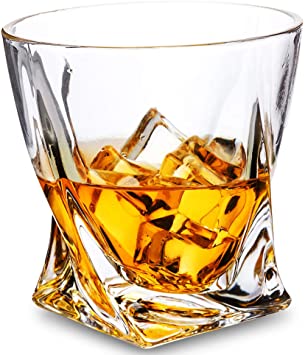 Rocks Style Whiskey Glass Set of 4 - LANFULA Premium Lead Free Crystal Old Fashioned Cocktail Glass Tumbler For Whisky, Scotch or Bourbon - Twist - 10 Oz