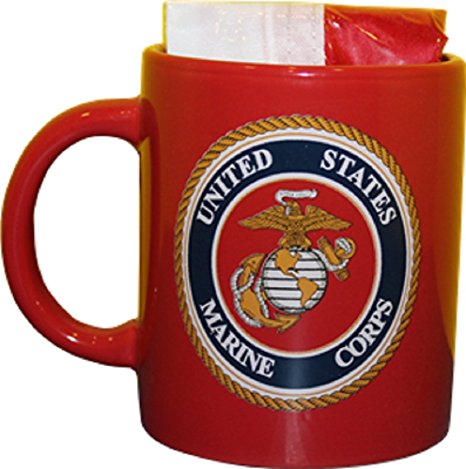 US Marine Corps Coffee Mug/Cup (red) with 12" x 18" United States Marines Double Sided Polyester Flag - Gift Boxed