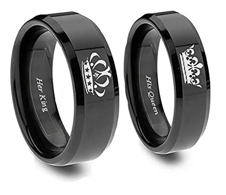 King and Queen Ring Set In BlackTitanium - His and Hers Couples Set y Southern Designs